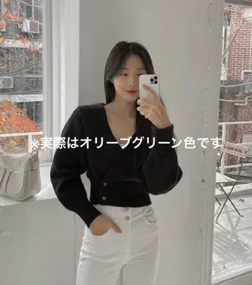 올리브 그린 크롭 니트 가디건