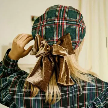 [ 틸과 레트로 ] 벨로아 리본 체크 베레모