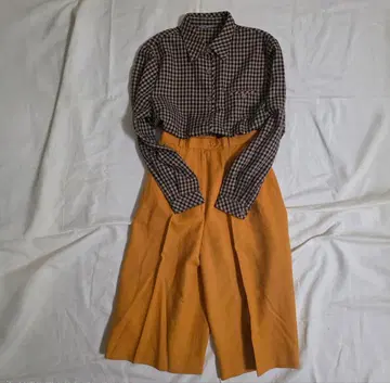 체크 무늬 셔츠와 와이드 팬츠 세트