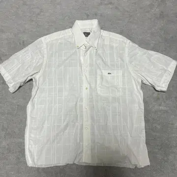 LACOSTE 화이트 체크 무늬 반팔 셔츠 L 사이즈