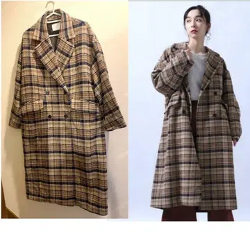 새상품급 HARE 더블 체스터 BIG 코트 체크 무늬 M 사이즈