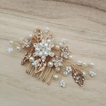 머리 장식 꽃C 리프 펄 로즈 골드 일본 의류, 양장 결혼식 피로연