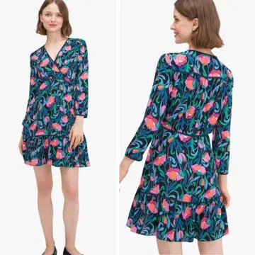 [새상품급] 근년 케이트 스페이드 원피스 프릴 꽃무늬 티어드 사이즈 0