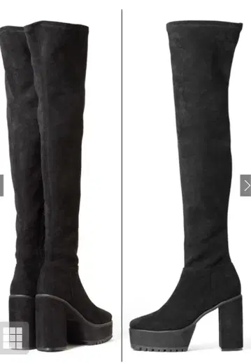 블랙 스웨이드 통굽 니하이 부츠