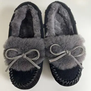 미사용 EMU Australia 모카신 리본 블랙, 블랙 퍼 5