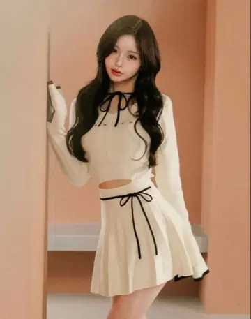 darich 허리 오픈 리본 디자인 니트 미니 원피스 FL