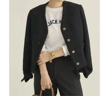 plage 트위드 노카라 자켓