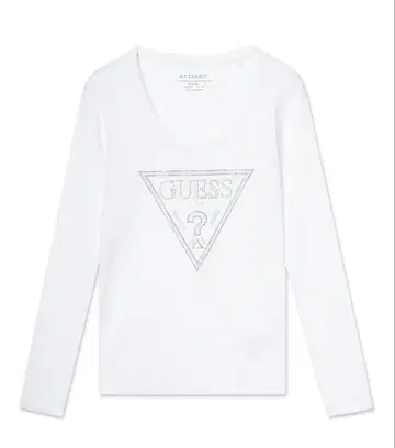 GUESS 화이트 로고 긴팔 T셔츠