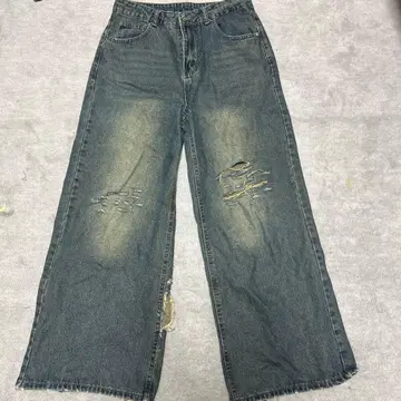 데미지 가공 와이드 레그 데님