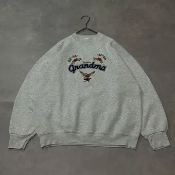 00's Y2K 자수 맨투맨 플라워 하트 그레이 빅 실루엣