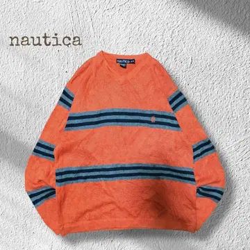 노티카 V넥 니트 90s 보더 코튼 구제 의류