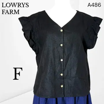 [ 로리즈팜 ] 프릴 소매 린넨 혼방 블라우스 블랙 내추럴 ( F )