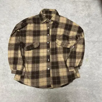 브라운 베이지 체크 무늬 플란넬 셔츠
