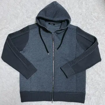 COMME CA MEN 다크 그레이 집업 후드티 소매 니트풍 L