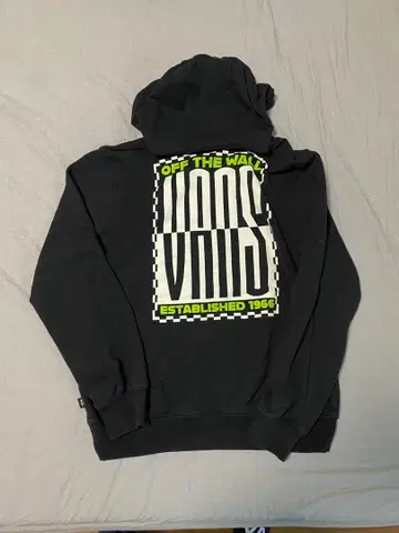 VANS 블랙 후드티 형광 그린 프린트 M 사이즈