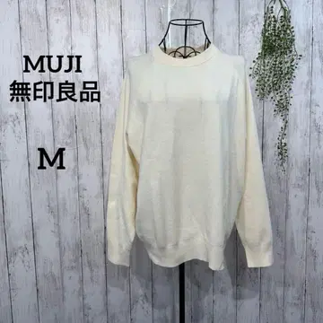 무지루시 니트 스웨터 M 크루넥 심플 워셔블 래글런 화이트