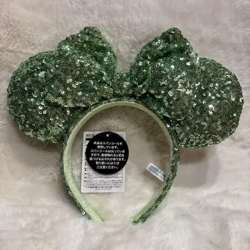 디즈니 미니 그린 컬러 스팽글 리본 머리띠 그린