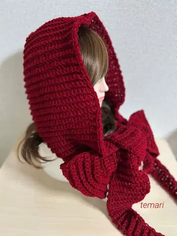 소피 후드 후드 부착 머플러 발라클라바 보닛 핸드메이드 빨간색