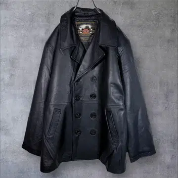 [레어] archive TRADE MARK 올 램 가죽 피코트 블랙