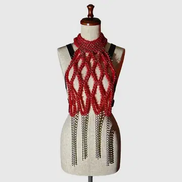 AD2023 23AW 몰 체인 하네스 빨간색 가죽