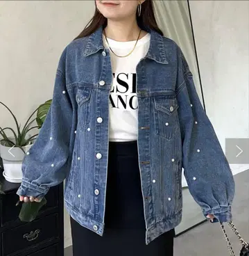 프로즈베일 펄 장식 데님 자켓