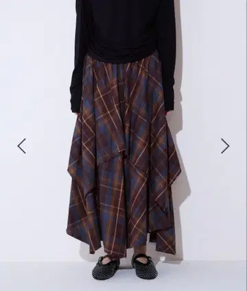 언밸런스 밑단 레이어드 체크 스커트 브라운 블루