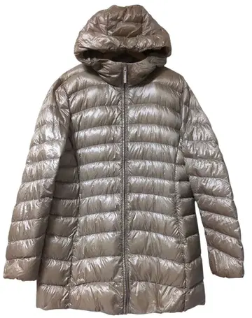 XL 깔끔한 UNIQLO 후드 부착 라이트 다운 자켓 베이지 브라운