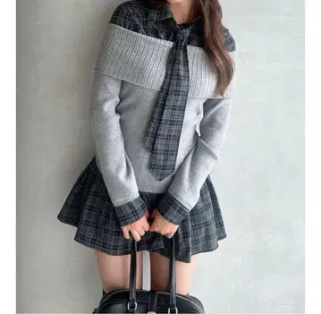 RESEXXY 셔츠 레이어드 니트탑 플레어 스커트