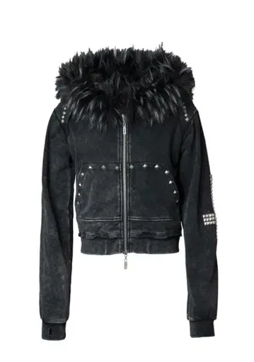 TYPE CROSS FOX FUR HOODIE BLACK