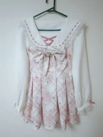 리즈리사 LIZLISA sewing bear 패턴 셋업 화이트