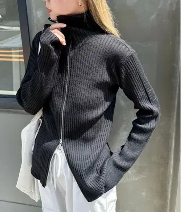 feepur 핸드 워셔블 더블 지퍼 리브 니트 가디건