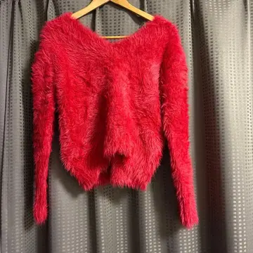 AMERI 니트 V넥 긴팔 빨간색