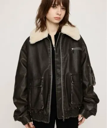 SLY 빈티지 인조 가죽 숏 블루종