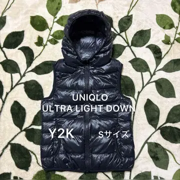 올드 UNIQLO Y2K 울트라 라이트 다운 후드 베스트 S 블랙 광택