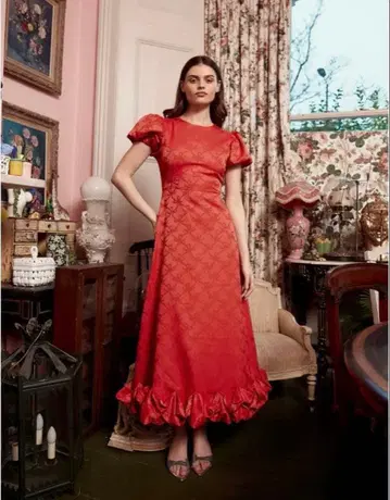 레드 프릴 맥시 드레스