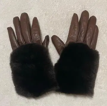 Caridei 가죽 퍼 장갑 브라운