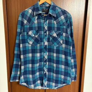 빈티지 70s 프린트 플란넬 셔츠 M 체크