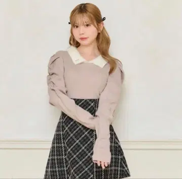 apres jour 샤기 카라 부착 파워숄더 니트 핑크 XL