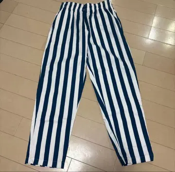 [ 쿠쿠맨 ] 셰프 팬츠 M 블루와 화이트 스트라이프 와이드 팬츠