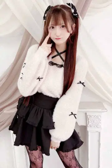 MARS 치비 리본 케이프풍 니트 핑크