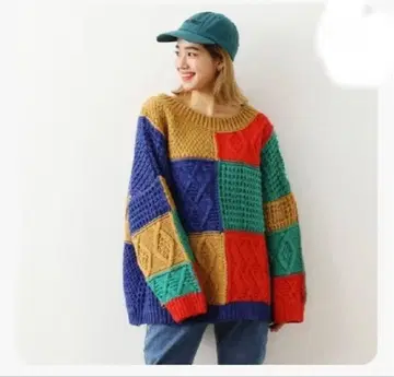 로데오 크라운즈 팔레트 케이블 니트 컬러풀 패치워크