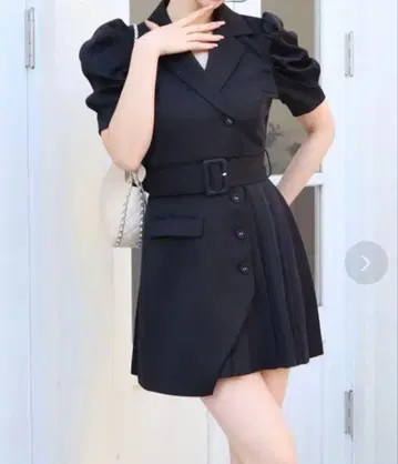 ROYAL PARTY 퍼프 슬리브 자켓 플리츠 미니 원피스