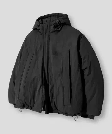 블랙 후드 부착 오버 사이즈 다운 자켓