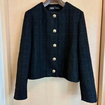 [새상품급] ZARA 노카라 트위드 자켓 블랙 M