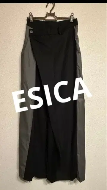 새상품 미사용 ESICA 에시카 배색 랩 와이드 팬츠 바이컬러 배기 F