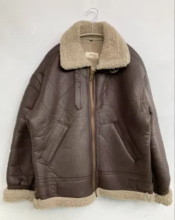 브라운 보아 옷깃 합성 피혁 자켓
