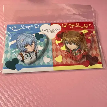 신세기 에반게리온 14주년 기념 페어 하트형 캔뱃지 아스카 아야나미 레이