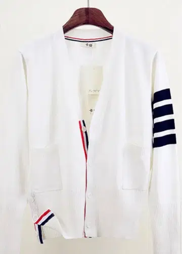 [ 미사용 새상품 ] 트리콜로르 라인 가디건 (화이트)