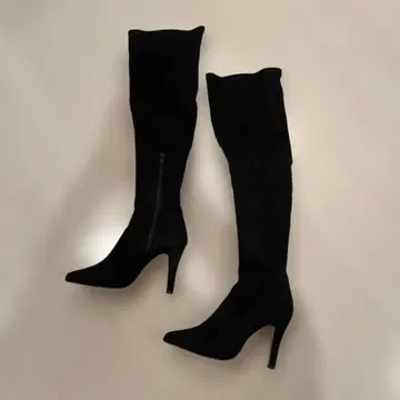 Pinky&dianne 블랙 스웨이드 니하이 부츠 하이힐