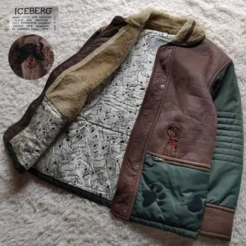 ICEBERG 이탈리아제 101마리 강아지 천연 가죽 무스탕 가죽 블루종